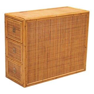 Small Bamboo and Wicker Chest of Drawers, 1980s For Sale