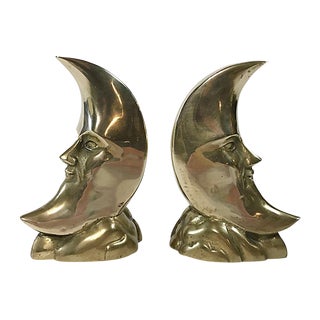 Brass Crescent Moon Bookends For Sale