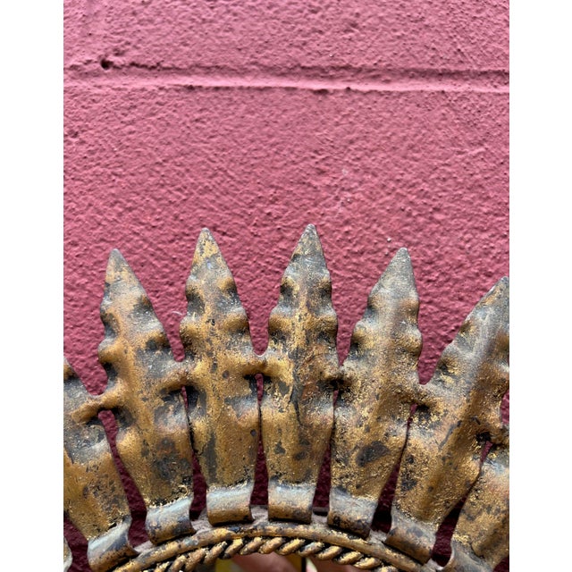 Large Spanish 1950's Oval Gilt Metal Sunburst Mirror For Sale - Image 9 of 12