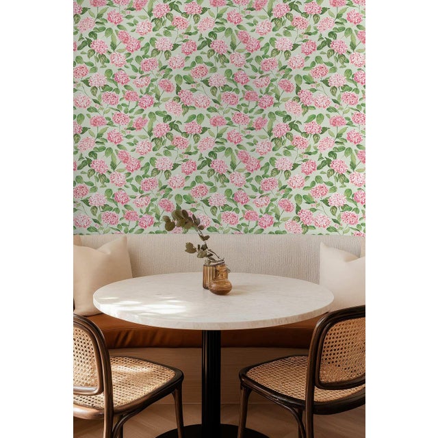 Hydrangea Blooms Floral Grasscloth Wallpaper by House Party | Gatsby Pink | 6 Yards For Sale In Charlotte - Image 6 of 8