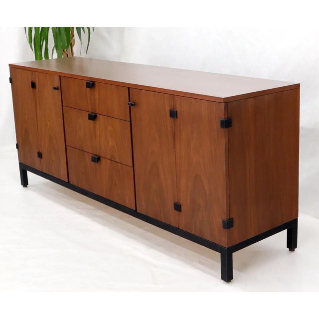 American Walnut 9 Drawers Two Doors Compartment Long Dresser Credenza Restored For Sale - Image 10 of 13