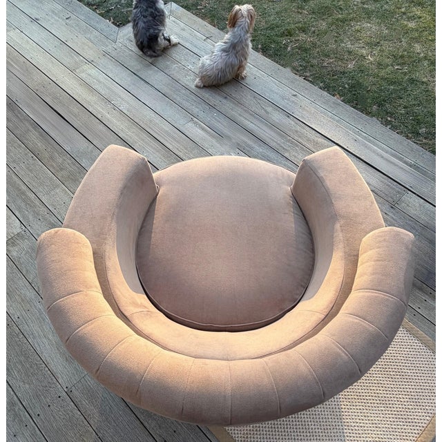 Roche Bobois Sculptural Circular Swivel Lounge Chair in Camel Suede Attributed to Vladimir Kagan For Sale - Image 18 of 18