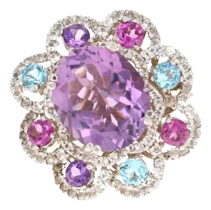 5.87 Carat Amethyst Sapphire Topaz White Gold Cocktail Ring