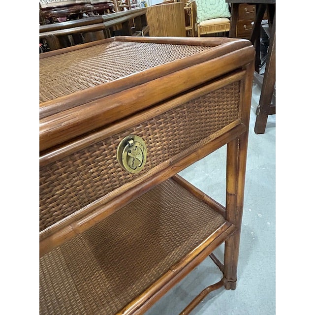English Late 20th Century British Colonial Style Cane Rattan Side Table Nightstand For Sale - Image 3 of 10