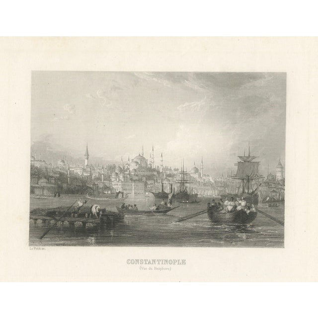Antique Constantinople Bosphorus View Print, Ottoman Istanbul Panorama : A refined and atmospheric 19th-century engraving...