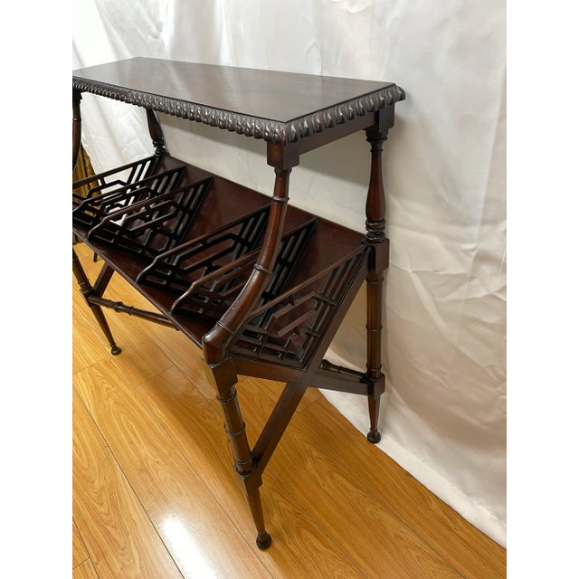 Late 19th Century American Art-Nouveau-Style Mahogany Two Tier Magazine Shelf For Sale - Image 5 of 7