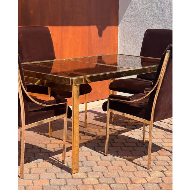 20th Century Brass And Brown Velvet Dining Room Chairs - Set of 4 For Sale - Image 12 of 12