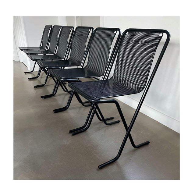 1980s Black Metal Stackable Chairs, 1980s, Set of 6 For Sale - Image 5 of 16