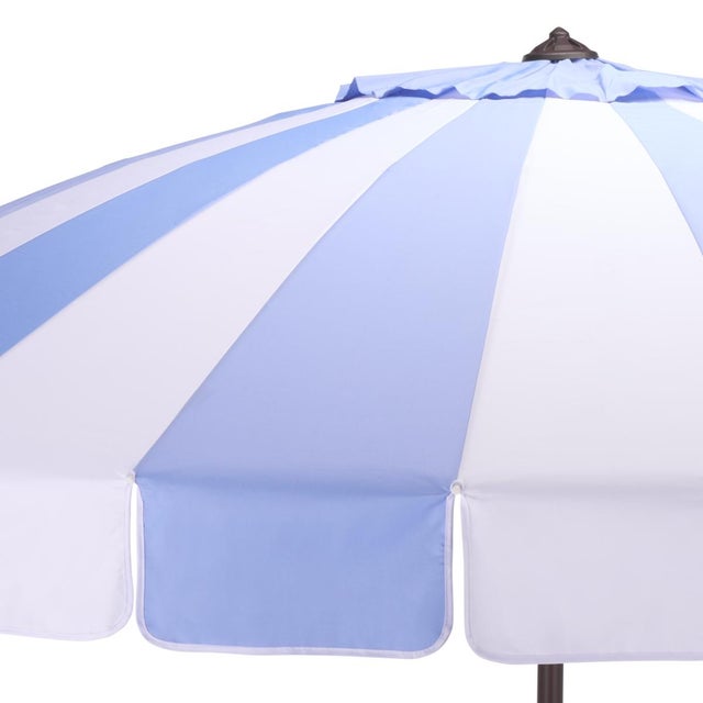 Spritely Home Buti 9 Ft Crank Umbrella, Baby Blue Cabana Stripe/Brown Pole For Sale - Image 4 of 9