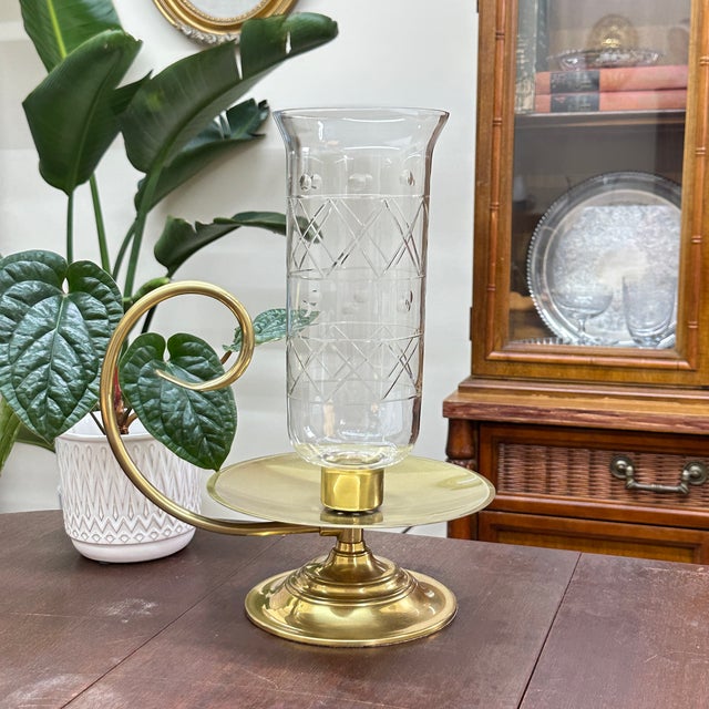 Large Balwin Brass Candle Holder W/ Hurricane Glass For Sale - Image 18 of 18