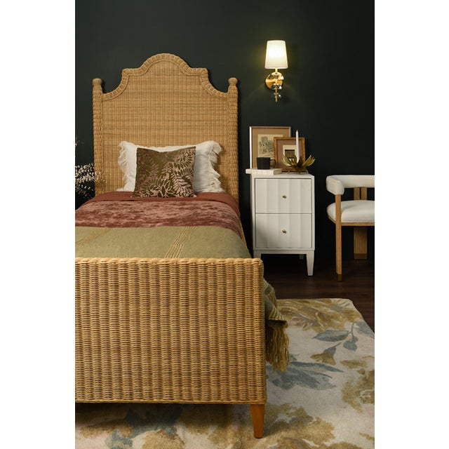 Wood Matthew Izzo Home Chamberlain Twin Rattan Bed With Arched Headboard, Footboard, and Side Rails For Sale - Image 7 of 12