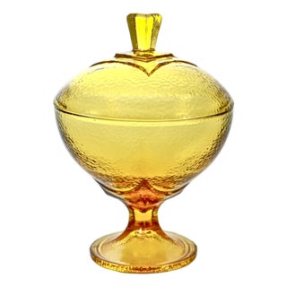 Amber Lidded Pedestal Bowl For Sale