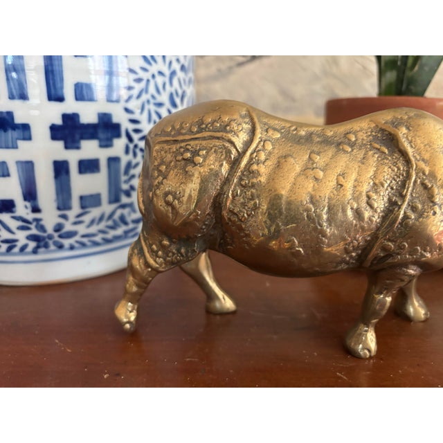 Late 20th Century Sculptural Brass Rhino Figurine For Sale - Image 6 of 10