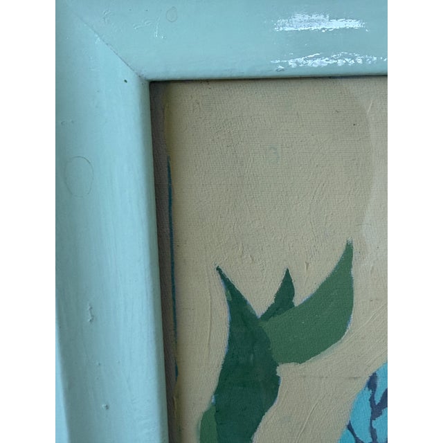 Vintage Tropical Parrot Painting on Canvas in Mint Painted Frame For Sale In Naples, FL - Image 6 of 11