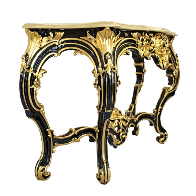 2000 - 2009 Baroque Hand-Carved Black Lacquered with Gold Decoration Console, 2000s For Sale - Image 5 of 13