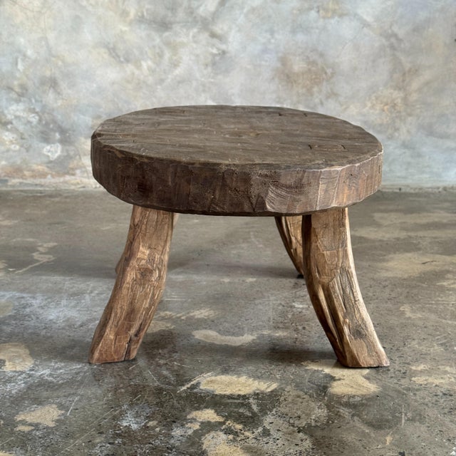 Small oval stool or side table in solid wabi-sabi teak. Minimalist, raw design; a beautiful, high-quality piece (thickness...
