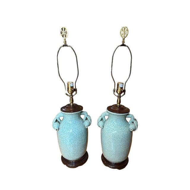 Late 20th Century Frederick Cooper Crackle-Glazed Celadon Green Lamps - a Pair For Sale - Image 12 of 12