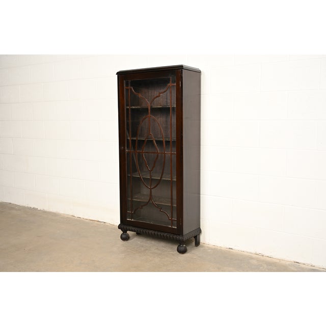 R. J. Horner Style Antique American Empire Carved Mahogany Glass Front Bookcase Cabinet, Circa 1890s For Sale - Image 11 of 11
