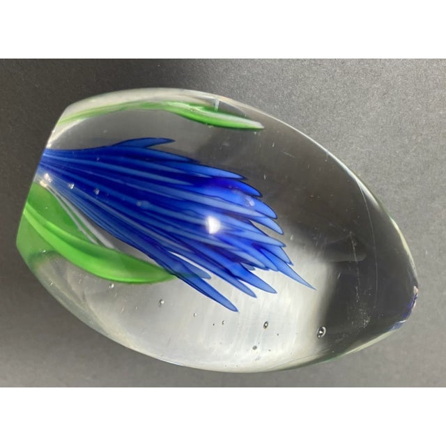 Murano Vintage Italian Art Glass Paperweight Blue and Green Egg Shape For Sale - Image 4 of 9