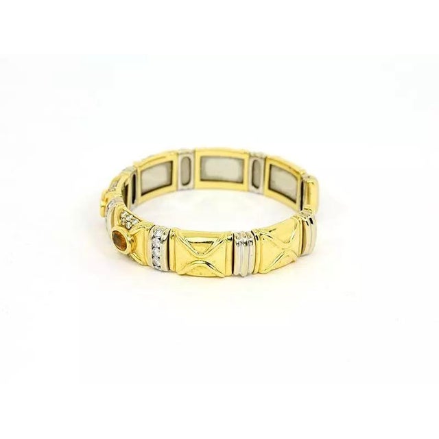 Contemporary Modern 8.40ct Diamond & Citrine 18k Two Tone Gold Fancy Design Bracelet For Sale - Image 3 of 4