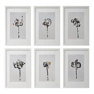 Set of 6 - One-of-a-Kind Organic Modern Framed Botanic Floral Oil Paintings by Diane Grant - Secession Style / Herbarium / Floral / Earth Tones For Sale