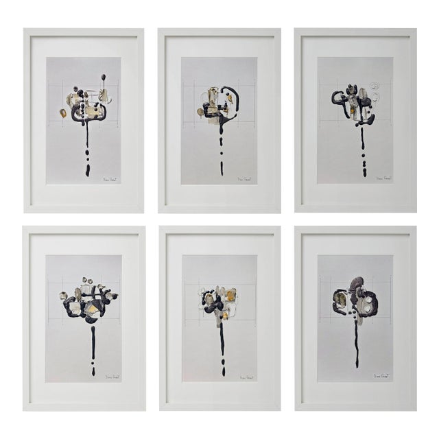 Set of 6 - One-of-a-Kind Organic Modern Framed Botanic Floral Oil Paintings by Diane Grant - Secession Style / Herbarium / Floral / Earth Tones For Sale