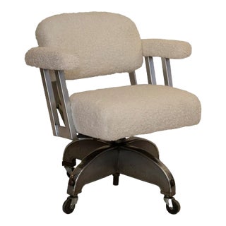 Vintage DoMore Office Swivel Chair Upholstered in White Faux Shearling For Sale