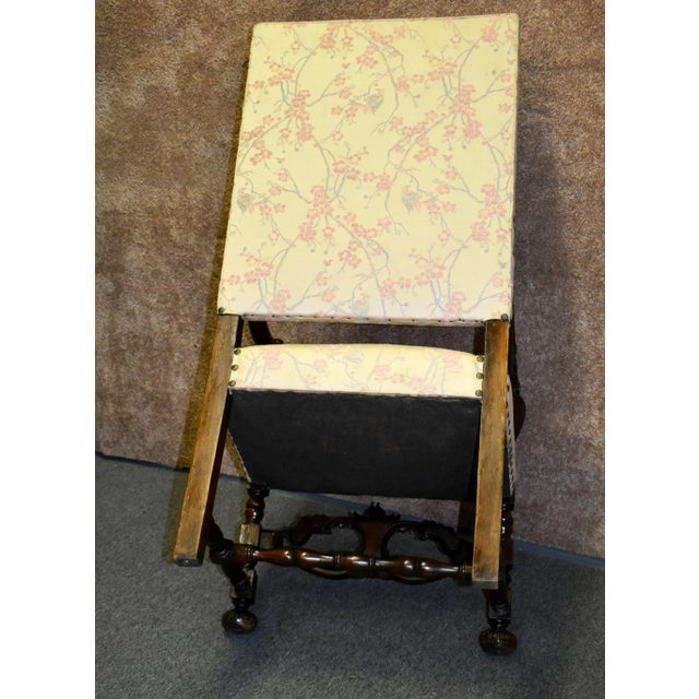 Carved Walnut Armchair French Style High Back Vintage Upholstered Floral Chair For Sale - Image 12 of 13