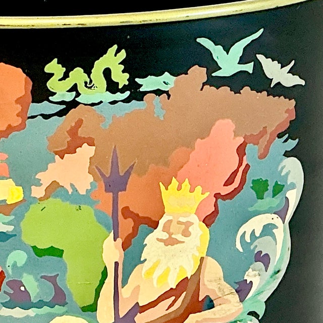 1970s Vintage Boho Chic Coastal Tole Neptune Undersea Motif Metal Planter For Sale - Image 9 of 12