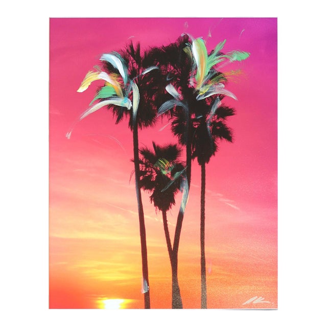 Palms 2 Sunset - Vibrant Pink and Orange Landscape Painting Original Artwork by Pete Kasprzak For Sale