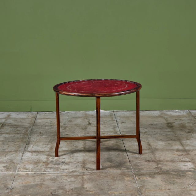 Round Red Leather-Top Occasional Table For Sale - Image 4 of 15