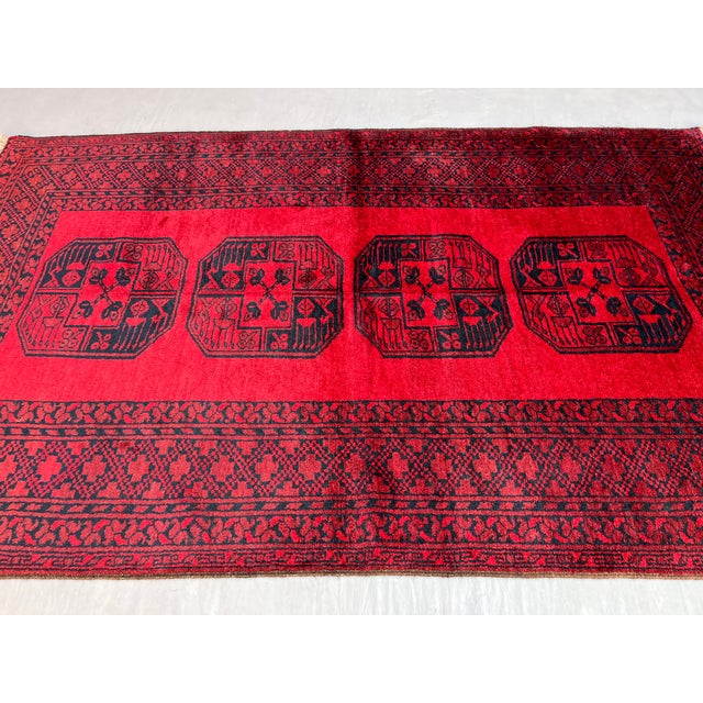 Islamic Vintage Afghan Ersari Turkmen Bokhara Rug, Large Guls - 6'8" X 4'2" For Sale - Image 3 of 17