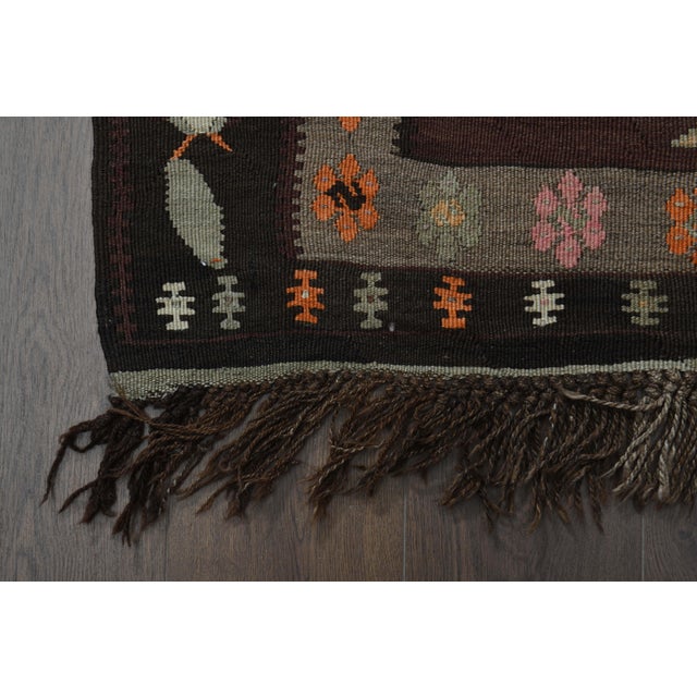 Brown Turkish Vintage Handmade Kilim Wool Runner Rug 70's For Sale - Image 11 of 11
