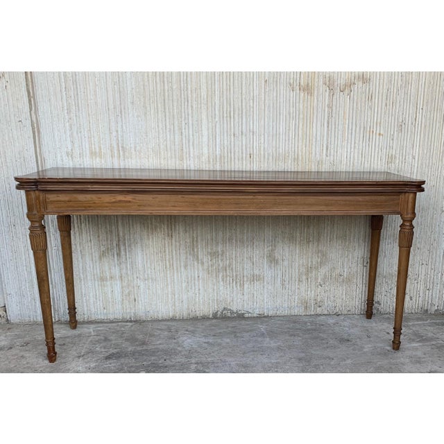Early 20th Century Louis XVI Style Oak Convertible Console, Dining Table with Brass Trim For Sale - Image 17 of 18