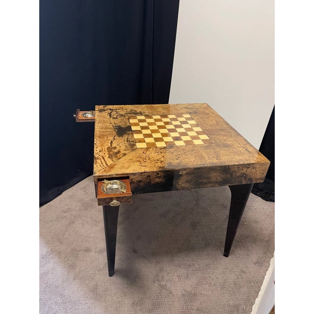 1970s Aldo Tura Brown and Cream Goatskin Game Table For Sale - Image 11 of 12