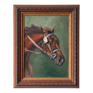 Vintage Horse Portrait Oil on Board Framed For Sale
