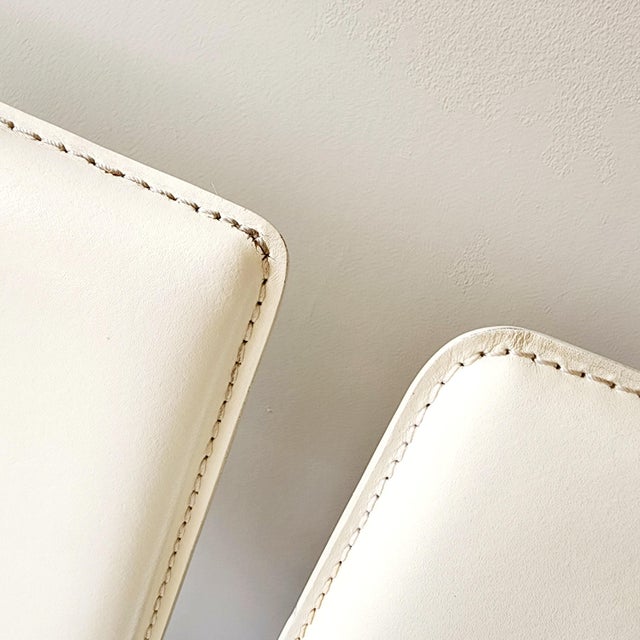 CB2 Cb2 Phoenix White Leather Chrome Counter Chair - A Pair For Sale - Image 4 of 12