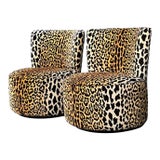 Vintage Leopard Velvet Swivel Chairs For Sale
