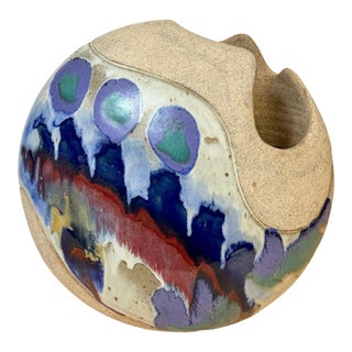 Monumental Footed Raku Sphere Vase by Ken Pick, American Studio Pottery For Sale