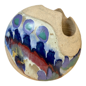 Monumental Footed Raku Sphere Vase by Ken Pick, American Studio Pottery