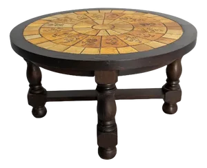 French Round Coffee Table with Ceramic Top, 1960s
