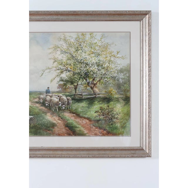 Wood Gilt Wood Framed Water Color Painting . For Sale - Image 7 of 10