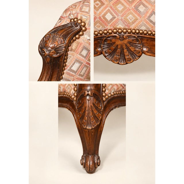 Louis XV Style Velvet Bergère Fireside Chair with Brass Nails, 1890s For Sale - Image 4 of 5