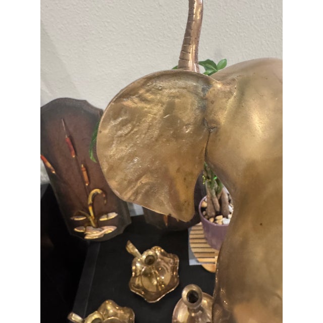Metal Vintage Solid Brass Large Elephant For Sale - Image 7 of 8