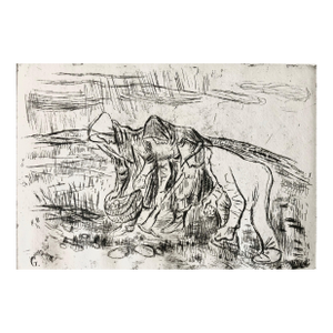 Tibor GergelyFarmers Gardening Etching, (After Vincent Van Gogh) Famed Children's Book Author, c.1940's