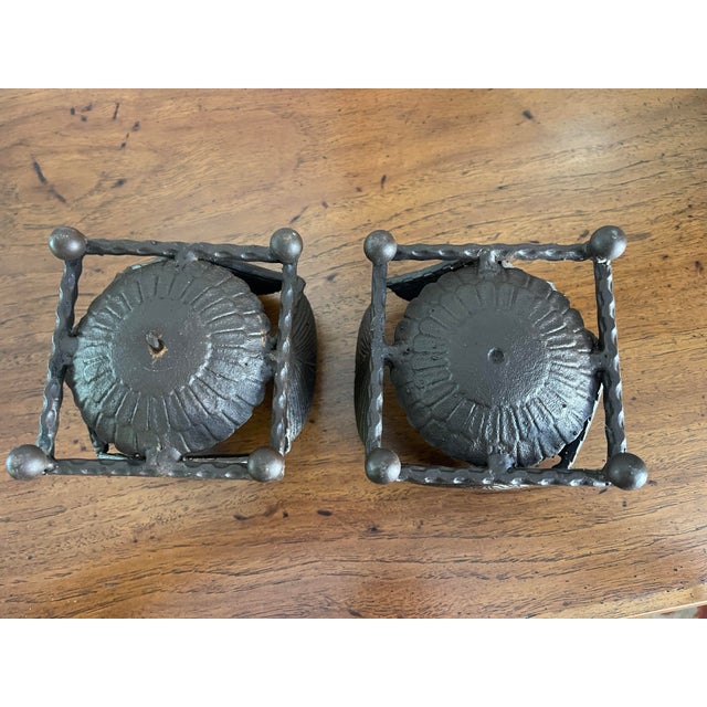 Vintage Brutalist Cast Metal Shell Candle Holders – Sculptural Organic Modern Pair For Sale - Image 11 of 11