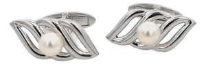 1990s Mikimoto Estate Akoya Pearl Mens Cufflinks Silver, 2 Pieces