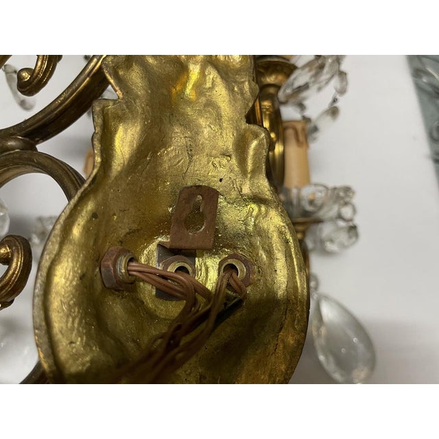 Large Bronze and Crystal Wall Sconces, Italy, 1950s, Set of 2 For Sale - Image 12 of 15