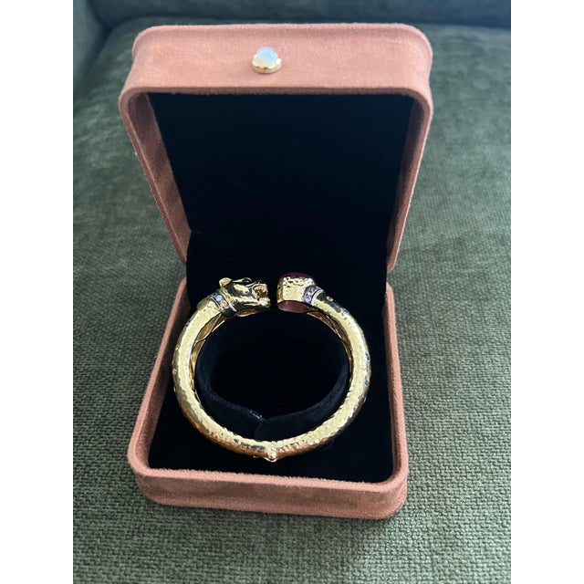 Bochic "Orient" Red Ruby & Multi Sapphire Dragon Bangle Set In 18K Gold & Silver Red Ruby Oval Shape - 9 Carat Multi color...