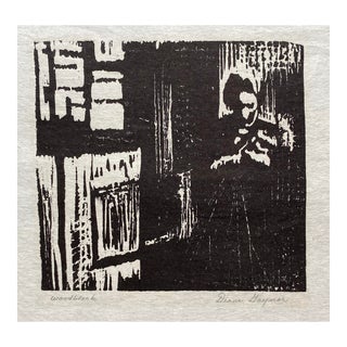 1970s Diane Gaynor Woman in Interior Woodblock For Sale